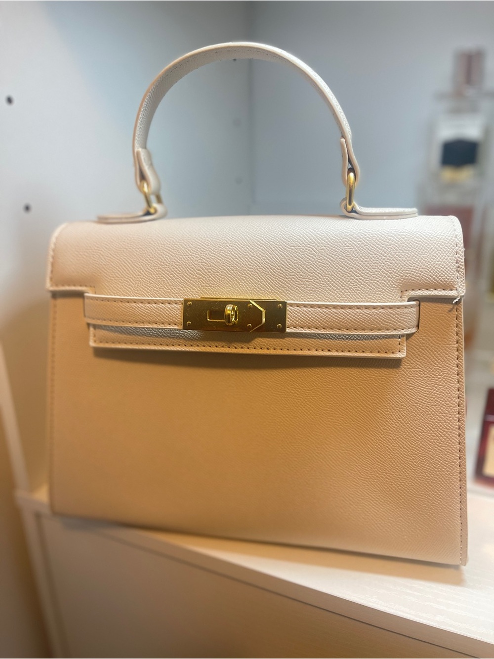 Cream Structured Top Handle Bag